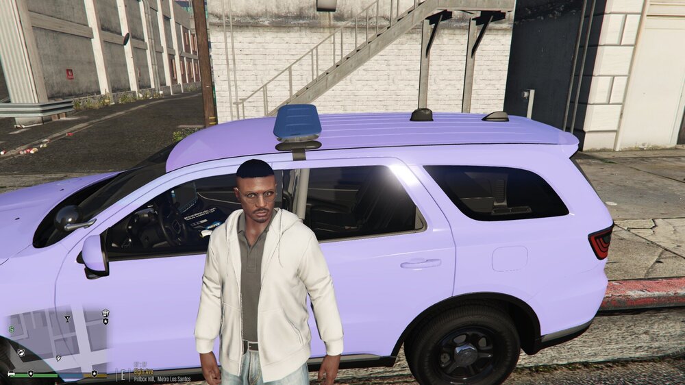 Could contain: vehicle, land vehicle, wheel, clothing, outdoor, tire, building, person, car, man, transport, auto part, purple, minivan, ground, parked, street, van